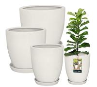 KOTARBAU® Lot de 3 pots de fleurs avec soucoupes, blanc ⌀ 26 cm H : 28 cm ⌀ 31 cm H : 30 cm ⌀ 38 cm H : 33 cm Pot de fleurs en céramique émaillée, grand pot de fleurs, pot pour cactus avec soucoupe, c