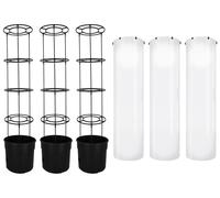 KOTARBAU® Lot de 3 supports pour plants de tomates avec film plastique, H : 153 cm, avec cloche à tomates ⌀ 40 cm, jardinière, pot de fleurs, serre avec échelle, noir