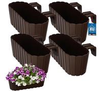 KOTARBAU® Lot de 4 Jardinière Extérieur - Pot de Fleur - PVC - 40 x 15 x 15 cm - Marron - Jardinière Balcon - Rectangulaire - Légère - avec Support pour Balconnière - Décorative