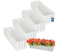 KOTARBAU® Lot de 4 Jardinières Extérieure - Plastique - 58x18x16 cm - Blanc - Pot de Fleur - Rectangulaire - Bac à Fleurs - Jardinière Balcon - Pot de Fleur Extérieur - Facile à Nettoyer