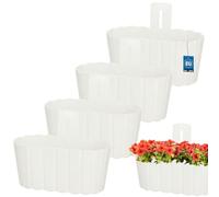 KOTARBAU® Lot de 4 jardinières murales pour balcon - Pot de fleurs - 28 x 14 cm - Hauteur : 13 cm - Blanc - Pot de fleurs mural - Pot de fleurs suspendu - En plastique