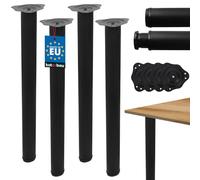 KOTARBAU Lot de 4 pieds de table en métal noir - Diamètre : 60 mm - Hauteur : 71 cm - Pieds de table en acier noir - Hauteur : 74,5 cm
