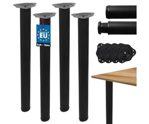 KOTARBAU Lot de 4 pieds de table en métal noir - Diamètre : 60 mm - Hauteur : 71 cm - Pieds de table en acier noir - Hauteur : 74,5 cm