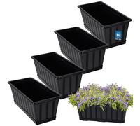 KOTARBAU® Lot de 4 Pot de Fleur Exterieur - Jardinières Exterieur - PVC - 40 x 18 x 14 cm - Anthracite - Jardinière Balcon - Rectangulaire - avec Soucoupe - Bac à Fleurs