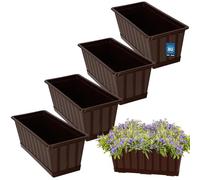KOTARBAU® Lot de 4 Pot de Fleur Exterieur - Jardinières Exterieur - PVC - 40 x 18 x 14 cm - Brun - Jardinière Balcon - Rectangulaire - avec Soucoupe - Bac à Fleurs