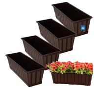 KOTARBAU® Lot de 4 Pot de Fleur Exterieur - Jardinières Exterieur - PVC - 50 x 18 x 14 cm - Brun - Jardinière Balcon - Rectangulaire - avec Soucoupe - Bac à Fleurs