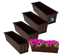 KOTARBAU® Lot de 4 Pot de Fleur Exterieur - Jardinières Exterieur - PVC - 60 x 18 x 14 cm - Brun - Jardinière Balcon - Rectangulaire - avec Soucoupe - Bac à Fleurs