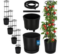 KOTARBAU® : Lot de 4 pots de culture pour tomates, diamètre 29 cm, pots de fleurs avec support de croissance pour plantes grimpantes, tour de tomates de 108 cm. Robuste et durable, en plastique anthra