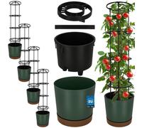 KOTARBAU® : Lot de 4 pots de culture pour tomates, diamètre 29 cm. Pots de fleurs avec support de croissance pour plantes grimpantes. Tour de tomates, 108 cm. Robuste et durable, en plastique, de coul