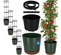 KOTARBAU® : Lot de 4 pots de culture pour tomates, diamètre 39 cm. Pots de fleurs avec support de croissance pour plantes grimpantes. Tour de tomates, hauteur 141 cm. Robuste et durable, en plastique,