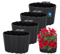 KOTARBAU® Lot de 4 pots de fleurs à suspendre - 20 x 14 cm - Hauteur : 13 cm - Anthracite - Grand pot de fleurs extérieur - Jardinière de balcon - Balustrade - Pot à suspendre pour balcon