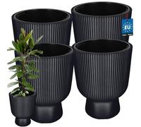 KOTARBAU® : Lot de 4 pots de fleurs, diamètre 39 cm, pots pour orchidées, pots extérieurs avec pot intérieur, pots de plantes avec socle, à motifs rainurés, forme de calice, jardinières en plastique, 