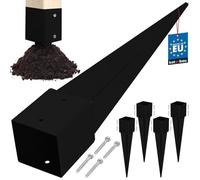 KOTARBAU® Lot de 4 supports de poteau à enfoncer 121 x 121 x 750 mm en acier galvanisé revêtu par pulvérisation Douille à enfoncer Piquet à enfoncer Clôture de jardin Piquet de mise à la terre Ancrage