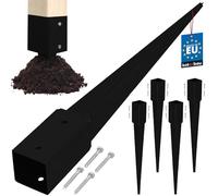 KOTARBAU® Lot de 4 supports de poteau à enfoncer - 71 x 71 x 750 mm - En acier galvanisé revêtu par pulvérisation - Piquet à enfoncer - Clôture de jardin - Piquet de terre - Ancrage au sol - Manchons