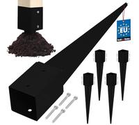 KOTARBAU® Lot de 4 supports de poteau à enfoncer - 91 x 91 x 750 mm - En acier galvanisé revêtu par pulvérisation - Piquet à enfoncer - Clôture de jardin - Piquet de terre - Ancrage au sol - Manchons