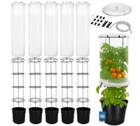 KOTARBAU® Lot de 5 tuteurs pour tomates avec film plastique, H : 153 cm, avec cloche à tomates ⌀ 40 cm, jardinière à tomates, bac à fleurs, serre avec échelle, noir