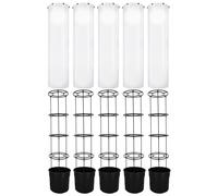 KOTARBAU® Lot de 5 tuteurs pour tomates avec film plastique, H : 153 cm, avec cloche à tomates ⌀ 40 cm, jardinière à tomates, bac à fleurs, serre avec échelle, noir