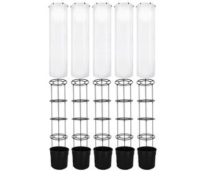 KOTARBAU® Lot de 5 tuteurs pour tomates avec film plastique, H : 153 cm, avec cloche à tomates ⌀ 40 cm, jardinière à tomates, bac à fleurs, serre avec échelle, noir