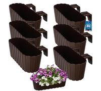 KOTARBAU® Lot de 6 Jardinière Extérieur - Pot de Fleur - PVC - 40 x 15 x 15 cm - Marron - Jardinière Balcon - Rectangulaire - Légère - avec Support pour Balconnière - Décorative