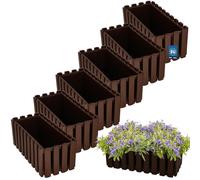 KOTARBAU® Lot de 6 Jardinières Extérieure - Plastique - 38x18x16 cm - Brun - Pot de Fleur - Rectangulaire - Bac à Fleurs - Jardinière Balcon - Pot de Fleur Extérieur - Facile à Nettoyer