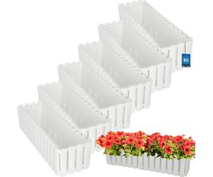 KOTARBAU® Lot de 6 Jardinières Extérieure Plastique 58x18x16 cm Blanc Pot de Fleur Rectangulaire Bac à Fleurs Jardinière Balcon Pot de Fleur Extérieur
