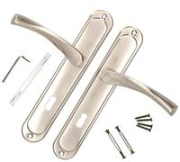 KOTARBAU® Lot de poignées de porte, poignée de porte avec trou 90 mm, poignées de porte à plaque longue, 2 poignées, poignées de porte intérieure et extérieure, poignées de porte en nickel satiné, kit
