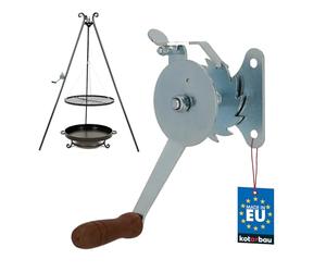 KOTARBAU® Moulinet de grill en acier galvanisé avec poignée en bois, manivelle de gril, manivelle pour gril