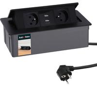 KOTARBAU® Multiprise escamotable 2x avec port USB Aluminium Noir