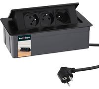 KOTARBAU® Multiprise escamotable 3x Aluminium Rallonge de 1,5m Noir
