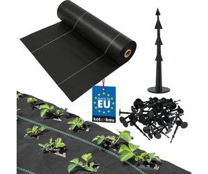 KOTARBAU® Non-tissé anti-mauvaises herbes 110 g/m² Non-tissé anti-mauvaises herbes pour jardin 1,6 x 100 m avec ancrage de terre Noir PP Non-tissé pour jardin Non-tissé anti-mauvaises herbes perméable