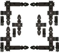 KOTARBAU® Paumelle d'angle fer forgé décoratif 300x50 mm + paumelle centrale 6 pcs. jeu avec gonds à visser pour portes portails