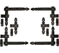 KOTARBAU® Paumelle d'angle fer forgé décoratif 400x50 mm + paumelle centrale 6 pcs. jeu avec gonds à visser pour portes portails