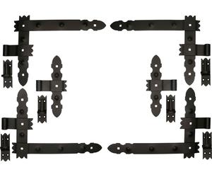 KOTARBAU® Paumelle d'angle fer forgé décoratif 400x50 mm + paumelle centrale 6 pcs. jeu avec gonds à visser pour portes portails