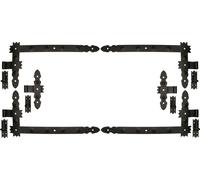 KOTARBAU® Paumelle d'angle fer forgé décoratif 800x50 mm + paumelle centrale 6 pcs. jeu avec gonds à visser pour portes portails