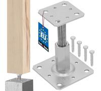 KOTARBAU® Pied Réglable - Support de Poteau - Acier Galvanisé - 80 x 80 mm - Argent - Pied de Poteau Reglable - 90-150 mm