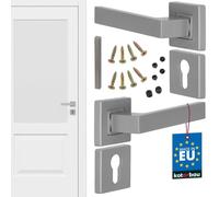KOTARBAU® Poignée de porte 115 mm, poignées de porte pour portes | Avec rosace cylindre profilé, en aluminium, garniture, rosace carrée, argentée