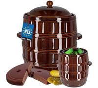 KOTARBAU® Pot à Choucroute 25 L, Fermentation Pot avec Couvercle et Poids | Pot a Choucroute, avec Rigole d'eau, pour Kimchi et Légumes, Grès, Marron