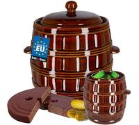KOTARBAU® Pot à fermentation en faïence, 12 l, avec couvercle et pierre de lestage, hermétique, pour choucroute, concombre, en terre cuite, en faïence, marron