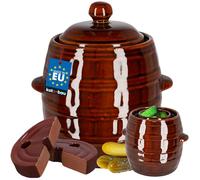 KOTARBAU® Pot à fermentation en faïence, 5 l, avec couvercle et pierre de lestage, hermétique, pour choucroute, concombre, en terre cuite, en faïence, marron