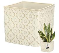 KOTARBAU® Pot Carré Crème Vintage en Céramique Émaillée | Cache-Fleur Brillant Crème