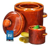KOTARBAU® Pot de fermentation, 1,8 l, marron en grès cérame avec couvercle hermétique, concombre, cocotte en céramique avec gouttière, récipient en grès cérame