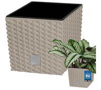 KOTARBAU® Pot de Fleur Exterieur 22 x 22 cm, avec Insert Intérieur | Pot Plastique Plante 9,8 L, Pot de Fleur Carré, Aspect Rotin, Moka