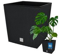 KOTARBAU® Pot de Fleur Exterieur 40 x 40 cm, avec Insert Intérieur | Pot Plastique Plante 64 L, Pot de Fleur Carré, Aspect Rotin, Anthracite