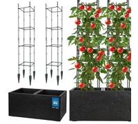 KOTARBAU® Pot de Fleur Exterieur Pot de Plante Treillis Plante Grimpante 58x29x29cm Effet Béton avec Bac Intérieur Noir Tuteur Tomate 21x21x120cm PVC