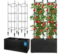 KOTARBAU® Pot de Fleur Exterieur Pot de Plante Treillis Plante Grimpante 77x39x37cm Effet Béton avec Bac Intérieur Noir 29x29x120cm PVC