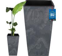 KOTARBAU® Pot de fleurs 400x400x750mm Structure en béton Carré avec pot intérieur Gris foncé