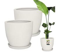 KOTARBAU® Pot De Fleurs Blanc De ⌀ 38 Cm Avec Soucoupe |Pot De Fleurs Et D'Herbes En Céramique Émaillée |Cache-Pot |Pot Bonsai Céramique |Pot Bonsai Ceramique |Pot À Bonsai |Pot Céramique Plante