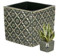 Pot de fleurs d'intérieur - KOTARBAU - Vintage - Carré - Céramique émaillée - Vert 13 x 13 cm