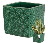 KOTARBAU® Pot De Fleurs Carré Turquoise Vintage De 13x13 cm en Céramique Émaillée-Cache-Fleur en Céramique Émaillée avec Finition Brillante