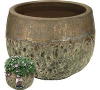 KOTARBAU® Pot de fleurs en céramique doré Hauteur 28 cm ⌀ 38 cm Cache-pot pour salon Pots de fleurs Cache-pot Vintage Cache-pot pour plantes Pots de fleurs d'extérieur et d'intérieur Plantes d'intérie